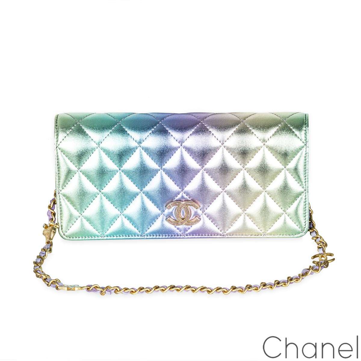 Chanel 2024 Metallic Multicolour Rainbow Lambskin Leather Strass Wallet